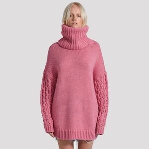 NWT ONE TEASPOON Rider Roll Neck Sweater in Pink Wool Size XS Oversized